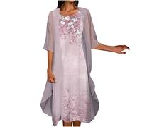 Lässiges, Elegantes Kleid für Frauen, Strickjacke, zweiteiliges Set, Damenkleider, mit Blumenmuster, Chiffonrock, knielange Kleider