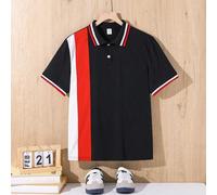 Lässiges gestreiftes & Farbblock Strick-Poloshirt für Teenager-Jungen