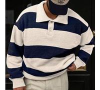 Lässiges gestreiftes Kontrast-Farbiges Polokragen Leichtgewicht Slim Fit Pullover Strick-Top, Unisex, Herbst/Winter