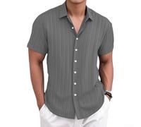 Lässiges Herren-Kurzarmhemd, einfarbiges Muster, Reverskragen, Knopfleiste vorne, Oberteil für den täglichen Gebrauch, für Freizeit, Frühling, Sommer, Outfits, erhältlich in Schwarz, Weiß, Kaffee