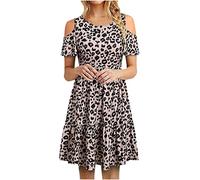 Lässiges Kleid für Damen, Kurzarm, Rundhalsausschnitt, Damenkleider, gestreifter Druck, schulterfrei, schwingender Rüschenrock, Kleider in A-Linie