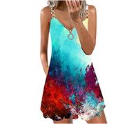 Lässiges Kleid für Frauen, ärmelloser V-Ausschnitt, Ketten-Hosenträger, Damenkleider, Rock mit Farbverlauf, knielange Kleider