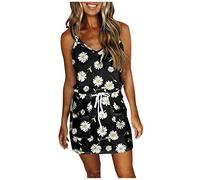 Lässiges Kleid für Frauen mit V-Ausschnitt, Sling-Rock mit Tasche, Sonnenblume, Bedruckt, Kordelzug, Damenkleider, Tasche, Hüfte, Kurze Kleider