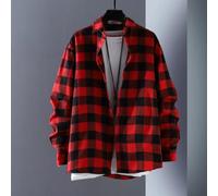 Lässiges Langarm-Hemd für Herren, kariert, mit Knopfleiste, Baggy Revers, Bluse, ideal für Frühling, Herbst, Alltag und Urlaubsreisen (3XL, rot)