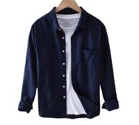 Lässiges Langarm-Herrenhemd mit Reverskragen und Knopf-Cardigan Design für Streetwear und Alltag (XL Navy)