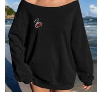 Lässiges, lockeres Sweatshirt mit Off-Shoulder Ausschnitt, Kirschen-Stickerei-Muster und dickerem Stoff