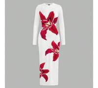 Lässiges minimalistisches langärmliges körperbetontes Maxikleid mit Lilien-Blume Muster, rundem Ausschnitt, geeignet für Frühling und Herbst