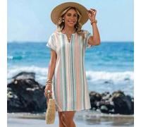 Lässiges minimalistisches V-Ausschnitt Kurzkleid, geeignet für Frühling & Sommer, Damen Sommerkleidung, farbige Streifen, Damen Resort-Bekleidung