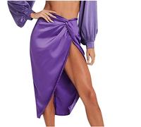 Lässiges modisches Kleid für Frauen, geknoteter Rock, einfarbig, Satin, seitlich geteilt, Damenkleider, Kleider in der Mitte der Wade