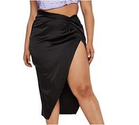Lässiges modisches Kleid für Frauen, geknoteter Rock, einfarbig, Satin, seitlich geteilt, Damenkleider, Kleider in der Mitte der Wade