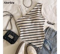 Lässiges personalisiertes Camisole für Teenager Mädchen, Schwarz-Weiß-Stoff, asymmetrisches Trägerdesign, Sommer, Reisen, Urlaub, Spaziergang, Ausflüg