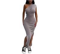 Lässiges, sexy Kleid für Frauen mit schrägem Schulterkragen, einfarbig, ärmellos, figurbetont, Damenkleider, Kleider