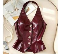 Lässiges und sexy Damen Tank Top, burgunderrotes Tank Top mit dekorativem Metallschnallenverschluss, Trägertop, Damen Crop Top Tank Top.