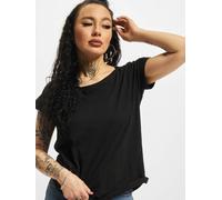 Kurzarmshirt URBAN CLASSICS "Urban Classics Damen Ladies Long Back Shaped Slub Tee", Damen, Gr. S, schwarz, 100% Baumwolle, unifarben, loose fit, U-Boot-Ausschnitt, Shirts (17027424-S) schwarz