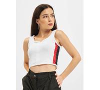 Muskelshirt URBAN CLASSICS "Urban Classics Damen Ladies Side Stripe Cropped Zip Top", Damen, Gr. M, weiß, firerot, navy, 80% Polyamid, 20% Elasthan, gestreift, skinny fit, Rundhals, Shirts (87613109-M