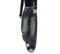 Lafaguw Baggy-Jeans für Damen und Herren, gerades Bein, hohe Taille, Distressed Jeans, Y2K, Grunge-Sommerkleidung., Blau4, S