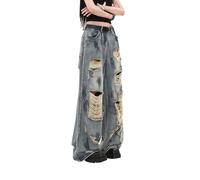 Lafaguw Baggy-Jeans für Damen und Herren, gerades Bein, hohe Taille, Distressed Jeans, Y2K, Grunge-Sommerkleidung., Blau6, M