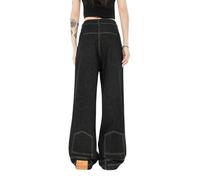 Lafaguw Baggy-Jeans für Damen und Herren, gerades Bein, hohe Taille, Distressed Jeans, Y2K, Grunge-Sommerkleidung., Black6, M