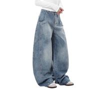 Lafaguw Baggy-Jeans für Damen und Herren, hohe Taille, Barrel Bein, leger, lockere Denim-Hose, Streetwear-Kleidung, Blau5, S