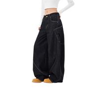Lafaguw Baggy-Jeans für Damen und Herren, hohe Taille, Barrel Bein, leger, lockere Denim-Hose, Streetwear-Kleidung, Schwarz1, M