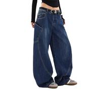 Lafaguw Baggy-Jeans für Damen und Herren, hohe Taille, Barrel Bein, leger, lockere Denim-Hose, Streetwear-Kleidung, Blau1, XX-Large