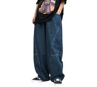 Lafaguw Baggy-Jeans für Damen und Herren, hohe Taille, Barrel Bein, leger, lockere Denim-Hose, Streetwear-Kleidung, Blau4, S