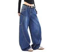 Lafaguw Baggy-Jeans für Damen und Herren, hohe Taille, Barrel Leg Jeans, Y2K, lässig, lockere Denim-Hose, Grunge-Kleidung., Blau1, XS