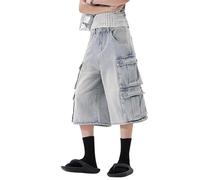 Lafaguw Cropped-Jeans für Damen und Herren, hohe Taille, weites Bein, Baggy-Jorts, Y2K, lässige Denim-Caprihose, Grunge-Sommerkleidung., Blau4, Medium Short