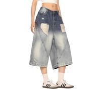 Lafaguw Cropped-Jeans für Damen und Herren, hohe Taille, weites Bein, Baggy-Jorts, Y2K, lässige Denim-Caprihose, Grunge-Sommerkleidung., Blau6, Medium Short