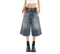 Lafaguw Cropped-Jeans für Damen und Herren, hohe Taille, weites Bein, Baggy-Jorts, Y2K, lässige Denim-Caprihose, Grunge-Sommerkleidung., Blau1, X-Small Kurz