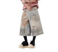 Lafaguw Jeans-Shorts für Damen und Herren mit hoher Taille, weitem Bein, Y2K-Casual-Denim-Jorts, Grunge-Kleidung, Sommerkleidung., L Corto