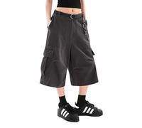 Lafaguw Kurze Hose für Damen und Herren, hohe Taille, weites Bein, Baggy-Jorts, Y2K, lässige Cargo-Shorts, Grunge-Sommerkleidung., Schwarz2, L Kurze