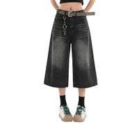 Lafaguw Kurze Jeans für Damen und Herren, hohe Taille, weites Bein, Baggy Jorts Y2K, lässig, Capris Denim, Sommerbekleidung, Grunge., Schwarz 1, M Kurz
