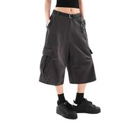 Lafaguw Kurze Jeans für Damen und Herren, hohe Taille, weites Bein, Baggy Jorts Y2K, lässig, Capris Denim, Sommerbekleidung, Grunge., schwarz 2, XS Taille courte