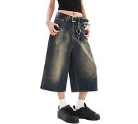 Lafaguw Kurze Jeans für Damen und Herren, hohe Taille, weites Bein, Baggy-Jorts, Y2K, lässige Denim-Caprihose, Grunge-Sommerkleidung., Retro Blue1, XL Kurze Schlauch