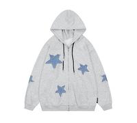 Lafaguw Süßer Kapuzenpullover für Damen und Herren, Stern-Grafik, Reißverschluss, Oversize, Sweatshirt, Harajuku-Jacke, Streetwear, adrette Kleidung, GRAU, M