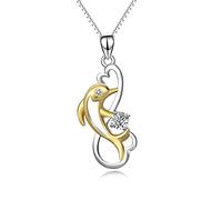 Lafeil Damen 18k Gold Delphin Halskette 925 Sterling Silber Herzförmige Zirkonia Anhänger Schmuck Geschenk
