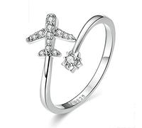 Lafeil Flugzeug Ring 925 Sterling Silber Offen Platiniert Intarsiert Zirkon Persönlichkeit Einfach Damen Silber Accessoires Paar Geschenke