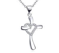 Lafeil Frauen Liebe Herz Kreuz Anhänger 925 Sterling Silber Mit Zirkonia Christentum Halskette