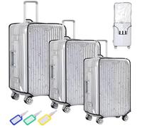 LAGAHS 3 Stück Transparente Kofferschutzhülle, 20+22+24 Zoll PVC Kofferhülle mit 3 Stück Gepäckanhängern, Wasserdicht Staubdicht Kratzschutz Koffer Schutzhülle für Reisen Geschäftsreise Gebrauch