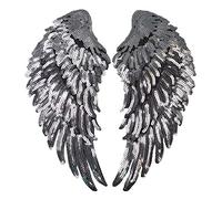 LAHAUTE Pailletten Aufnäher Applikation Stickerei Bügelbild Aufbügler Patches zum Aufbügeln für Kleidung Tasche T-Shirt Jeans (Engel Flügel Silber)