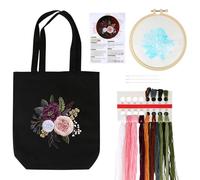 lahnao Sticken Set Erwachsene, Embroidery Kit, Stickset für Anfänger, Kreativ Set für Erwachsene, Inklusive Segeltuchtasche mit Blumenmuster, Anleitung, Stickrahmen, Farbfäden und Nadel