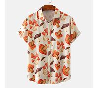 Lahodnamw Funky Hawaii-Hemd, Aloha-Hemden - Herren, Bunter Pilzdruck, Strand, Kurzärmelig, Herrenbluse, Button-Down-Hemd, Sommer, Straße, Lässig, Hip-Hop-Top, Strickjacke, Kreative Geschenke, M