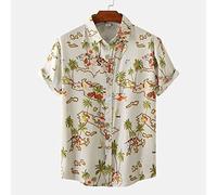 Lahodnamw Herren-Hawaiihemd, Kurzärmeliges Hemd - Insellandschaftsdruck, Lässiges, Lockeres Beiges Strand-Aloha-Hemd, Hip-Hop-Sommer-Cardigan, Button-Down-Oberteil, Herrenbluse Für Urlaubsparty, S
