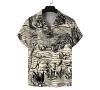 Lahodnamw Herren-Hawaiihemd Mit Camp-Kragen, Kurzärmeliges Hemd - Abstrakter Landschaftsdruck, Lässiges, Lockeres Strand-Aloha-Hemd, Hip-Hop-Sommer-Cardigan, Knopfleiste, Herrenbluse, Urlaubsparty, L
