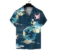Lahodnamw Kurzärmliges Hawaiihemd Mit Stehkragen Für Herren - Phoenix Flying Crane Bedruckte Funky Cardigan Top Summer Beach Fancy Bluse, Loses Casual Party Aloha Shirt Vater Männliche Geschenke, 3XL