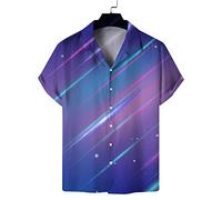 Lahodnamw Vintage Camp Kragen Hawaiihemd Aloha Shirts - Funky Men Farbige Strahlen Print Strand Kurzarm Herrenbluse Knopfhemd, Summer Street Lässige Hip-Hop-Top-Cardigan-Geschenke, XL