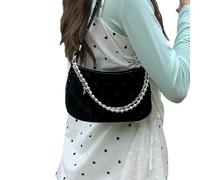 Laikoutd Vintage Achseltasche Geldbörse Für Frauen Ästhetische Einfarbige Unterarm Crossbody Schulterhandtasche Mit Perlenkette Damen Pu Leder Unterarm