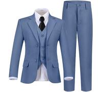 Laimi Duo Jungenanzug für Kinder, Smoking für Jungen, Kleinkind, Weste, Hose, Set, Ringträger, Outfit, Kleid, Kleidung, 5 Stück, Blau/Grau, 128