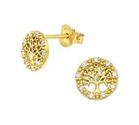 Laimons Damen-Ohrstecker Baum des Lebens Lebensbaum 8mm Glanz vergoldet mit Zirkonia aus Sterling Silber 925
